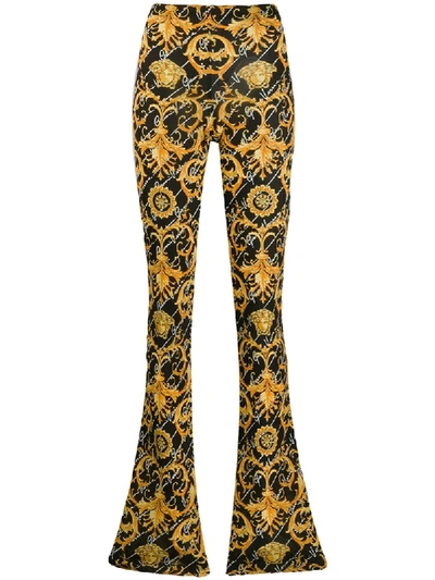 Versace Barocco Signature Print Flared Trousers In Yellow