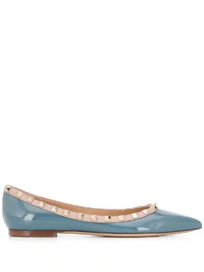 Valentino Rockstud Ballerina Shoes In Blue