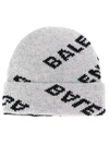 Balenciaga Logo Print Beanie In Grey