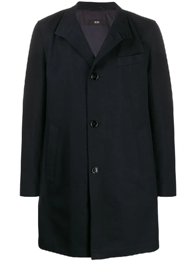 Hugo Boss Single-breasted Cotton Parka In Blue