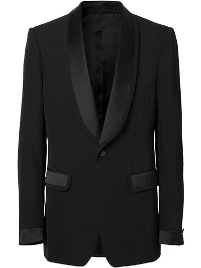 Burberry English Fit Silk Trim Wool Tailored Jacket In Black