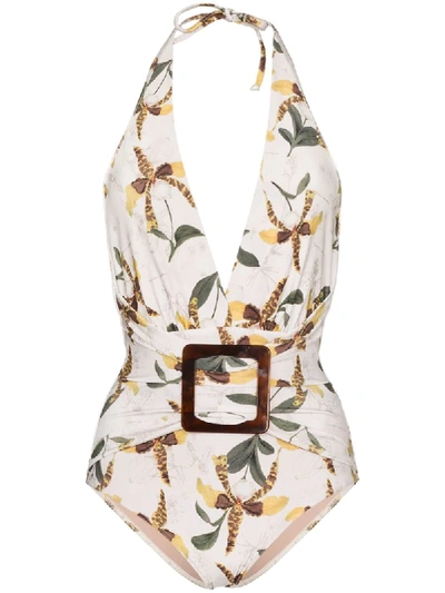 Adriana Degreas Halterneck Leopard Orchid-print Swimsuit In Brown
