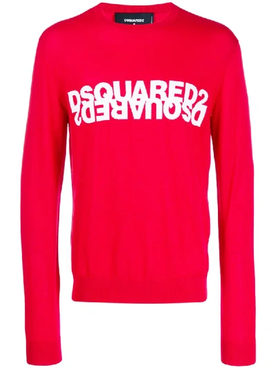 Dsquared2 Double Logo Intarsia Jumper In Red