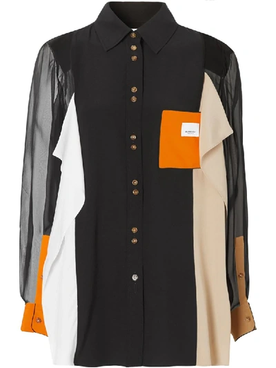 Burberry Colour-block Silk Shirt In Black