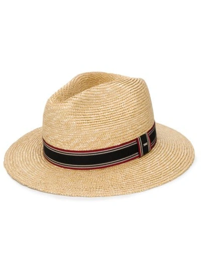 Saint Laurent Paille Chapeau Straw Fedora In Beige