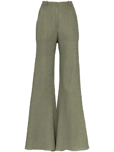 Adriana Degreas High-rise Linen-blend Wide-leg Trousers In Green