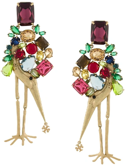 Tory Burch Stone-embellished Clip Earrings In Gold