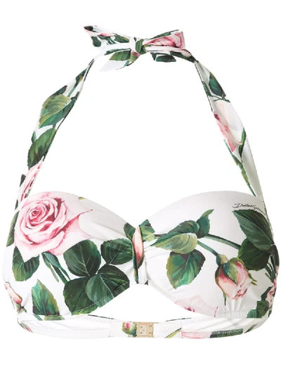 Dolce & Gabbana Rose Print Bikini Top In Multicolour