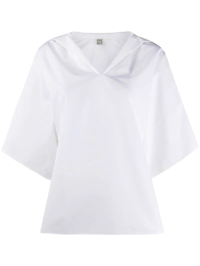 Totême Oversized Short-sleeve Blouse In White