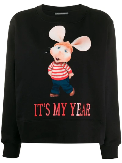 Alberta Ferretti Topo Gigio Print Sweatshirt In Black