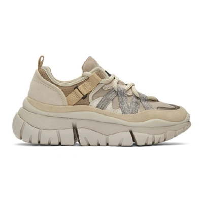 Chloé Blake Suede, Leather And Mesh Sneakers In Beige