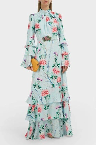 Andrew Gn Tiered Floral Silk Maxi Dress