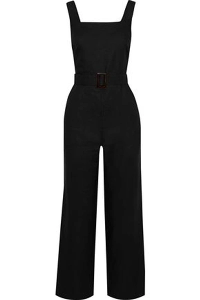 Iris & Ink Allium Belted Linen-gauze Jumpsuit In Black