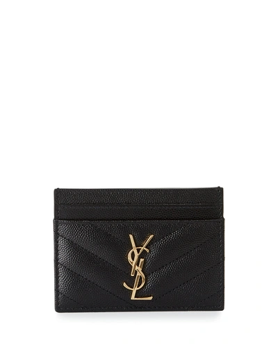 Saint Laurent Ysl Monogram Card Case In Grained Leather In Black