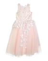 White Label By Zoe Kids' Girl's Lauren 3d Flower Embellished Tulle Dress In White Blush
