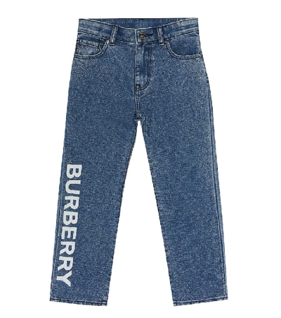 Burberry Kids' Logo直筒牛仔裤 In Blue