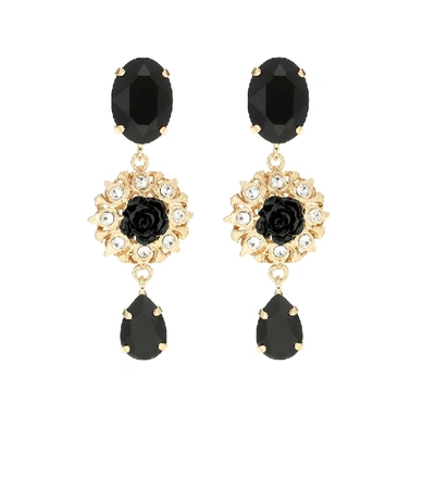 Dolce & Gabbana Crystal-embellished Floral-drop Clip Earrings In Gold