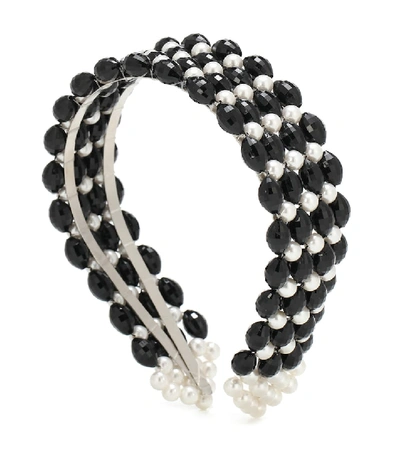 Shrimps Quinn Beaded And Faux Pearl Headband In Black,off White