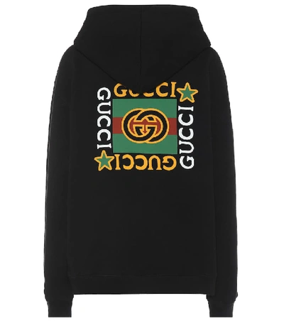 Gucci Printed Cotton Hoodie In Black