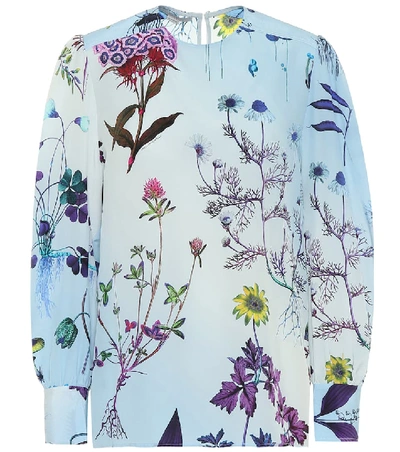 Stella Mccartney Stem-print Silk Long-sleeve Top In Blue