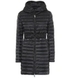 Moncler Barbel Tie Waist Hooded Lightweight Down Coat In Black