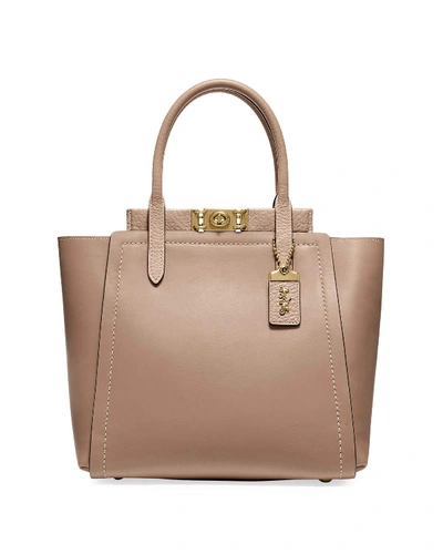 Coach Troupe Mixed Leather Tote Bag In Brass/stone