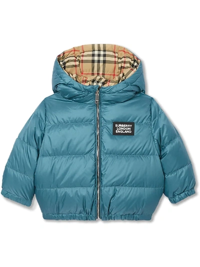 Burberry Babies' Reversible Vintage Check Down-filled Puffer Jacket In Blue