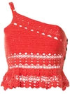 Suboo Stella One Shoulder Crochet Top In Red