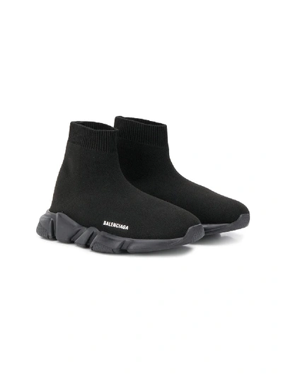 Balenciaga Kids' Speed Tech Knit Slip-on Sneakers In Black