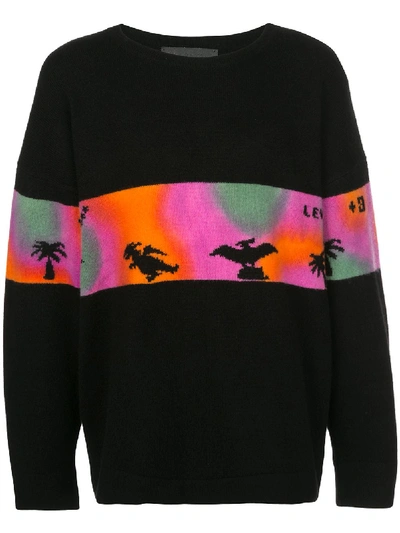 The Elder Statesman Dinosaur Print Jumper In Black