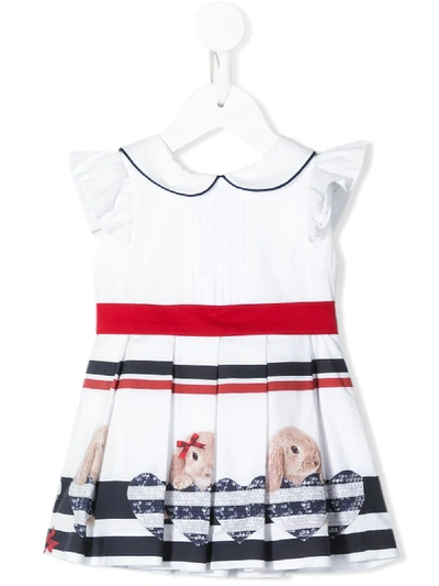 Lapin House Babies' Ruffle Sleeve Rabbit Print Dress In White
