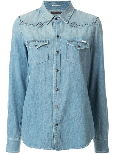 Mother All My Exes Studded Western Shirt In Blue