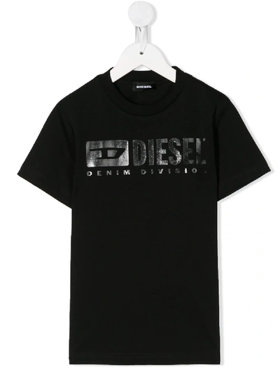 Diesel Kids' Denim Division Distressed T-shirt In Black