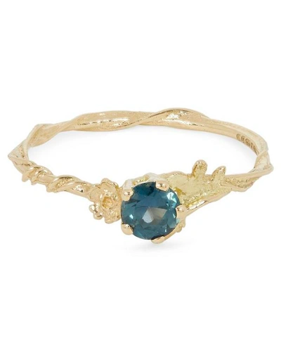 Alex Monroe Gold Rosa Alba Teal Blue Sapphire Ring