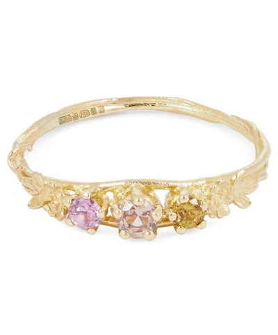 Alex Monroe Gold Rosa Centifolia Sapphire Trilogy Ring