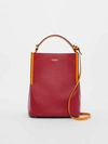 Burberry Small Two Tone Leather Peggy Bucket Bag In Crimson