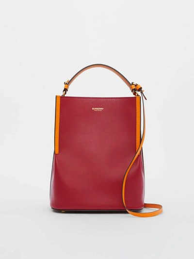 Burberry Small Two Tone Leather Peggy Bucket Bag In Crimson