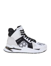 BALMAIN B-BALL SNEAKERS IN WHITE / BLACK LEATHER,11186838