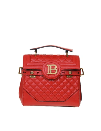 Balmain B-buzz Bag 23 In Quilted Leather Red