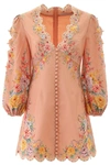 ZIMMERMANN ZIMMERMANN FLORAL SCALLOP HEMMED MINI DRESS