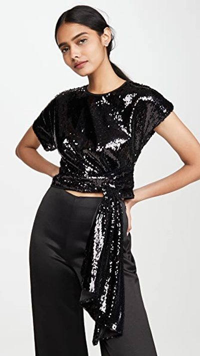 Alice Mccall Orchid Sequinned Cropped T-shirt In Black