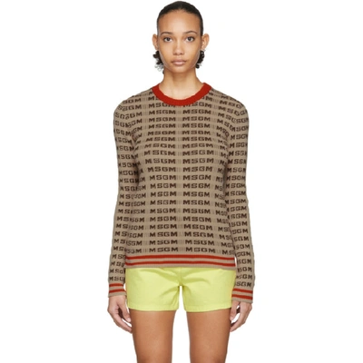Msgm Knitted Logo Top In 23 Beige