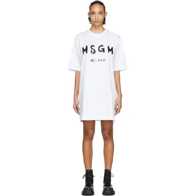 Msgm Printed Logo T-shirt Dress In White