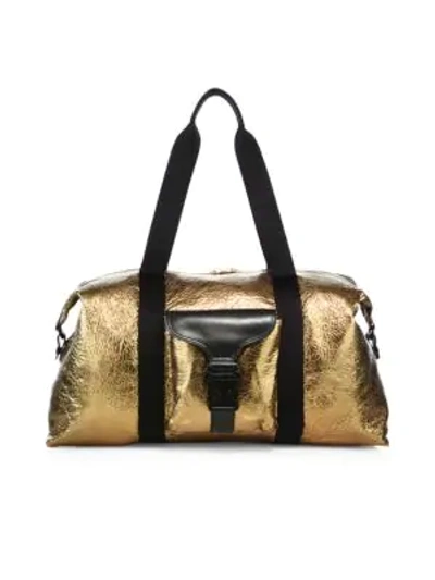 Alexander Mcqueen Foiled Leather Gym Bag In Brown Metallic