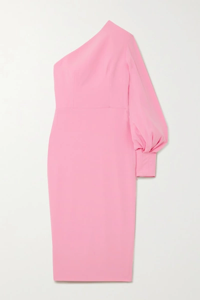 Alex Perry Warner One-shoulder Crepe Midi Dress In Baby Pink