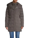 Cole Haan Women's Shirred-waist Hooded Quilted Down Coat In Carbon