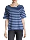 Lafayette 148 Striped Linen Tee In Blue