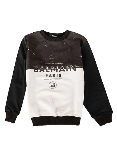 Balmain Kids' Colorblock Logo Sweatshirt In Black/white