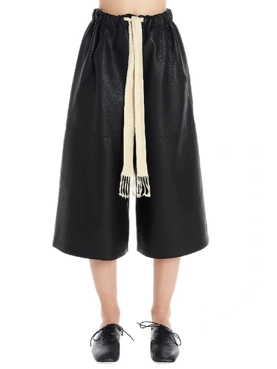 Loewe Cropped Drawstring Leather Trousers In Black