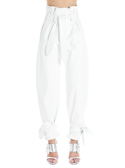 Attico Belted Wide-leg Leather Trousers In White
